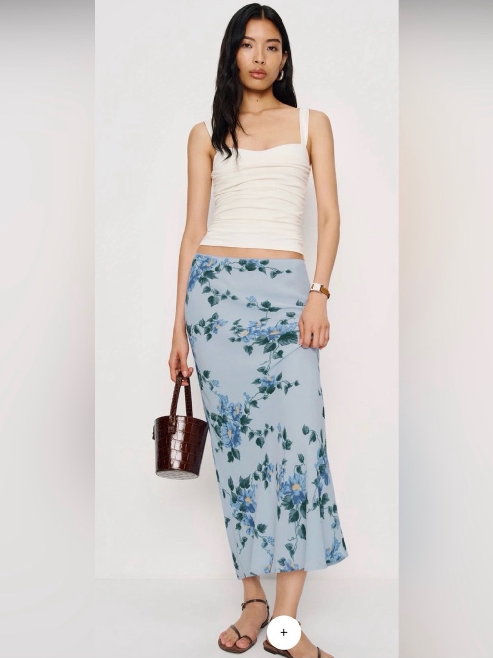 Reformation Light Blue Floral Maxi Skirt